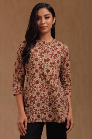 Beige Cotton Ethnic Motifs Tunic