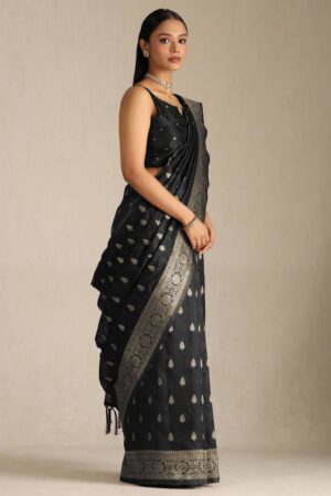 Black Tussar Zari Woven Saree With Zari