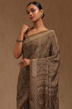 Earth Crepe Ethnic Motifs Saree