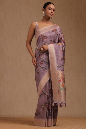 Lavender Tussar Floral Print Saree