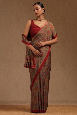 Multicolour Crepe Floral Print Saree