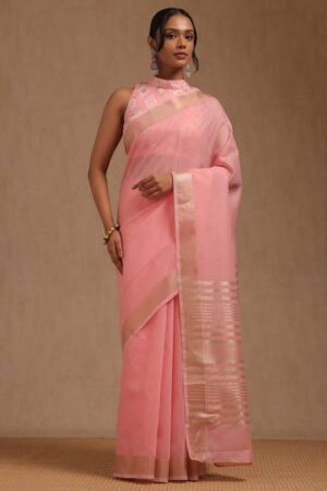 Pink Linen Solid Saree