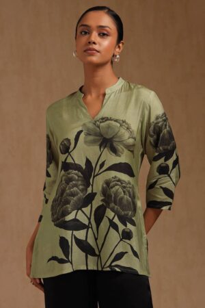 Sap Green Muslin Floral Print Tunic