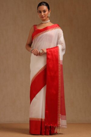 White Cotton Solid Saree
