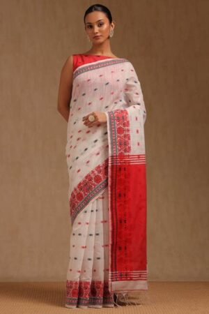 White Cotton Woven Design Saree
